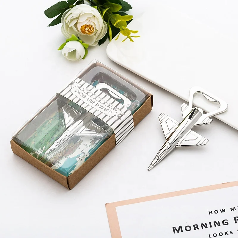 

Metal Shiny Silver Gift Box Set Plane Airplane Shaped Wedding Favor Bottle Opener