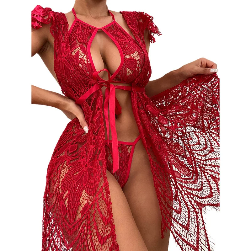 

Wholesale Red Women's Sexy Sleepwear Lace Women Clothing Transparent Nightgowns