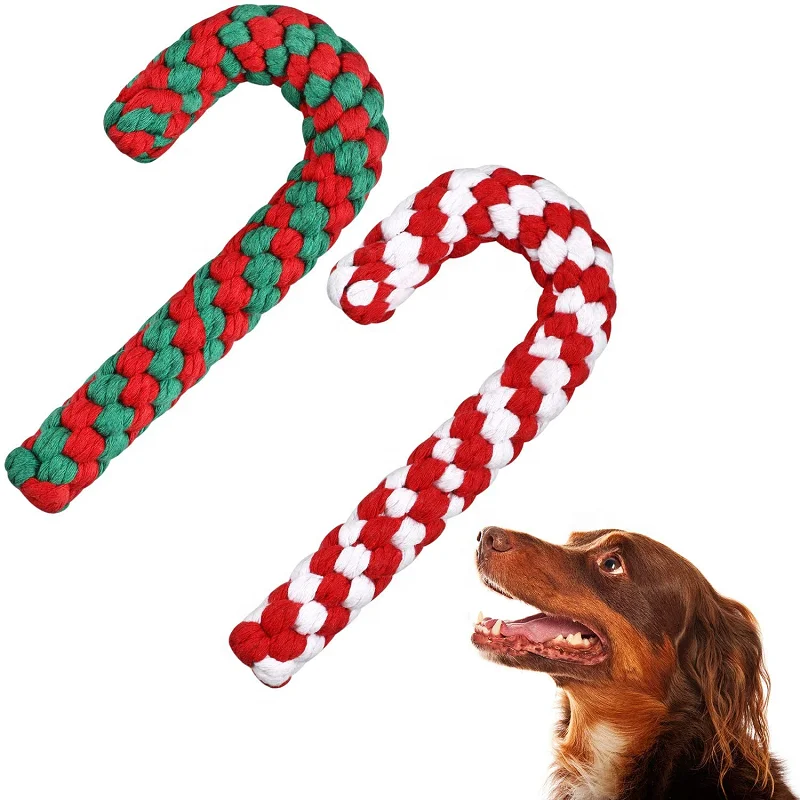 

Manufacturer Wholesale Merry Christmas Eco Friendly Rope Walking Stick Shape Knots Toy Interactive Cotton Rope Dog Toy, Red/green/white