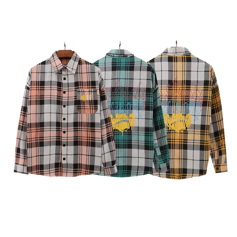 

IHJ5813 plus size men's shirts 2021 Spring and Autumn new high street plaid shirts men loose casual shirt jacket