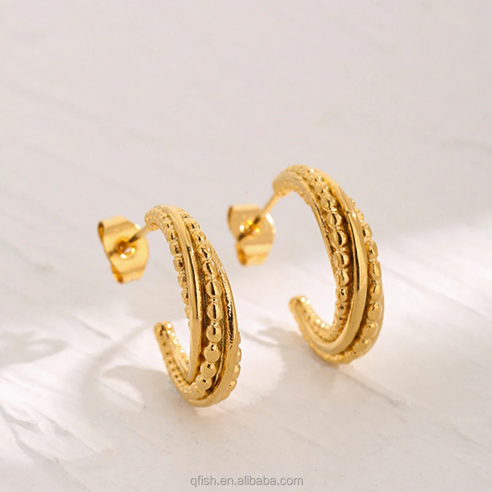 

Minimalist European Hypoallergenic Fashion Jewellery Stainless steel Croissant Twisted Circle Hoop Earrings Women