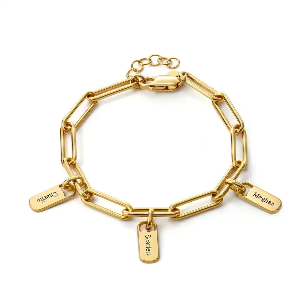 Qiuhan Engraved Paper Clip Chain Stainless Steel Jewelry 18k Gold Custom Name Bracelet