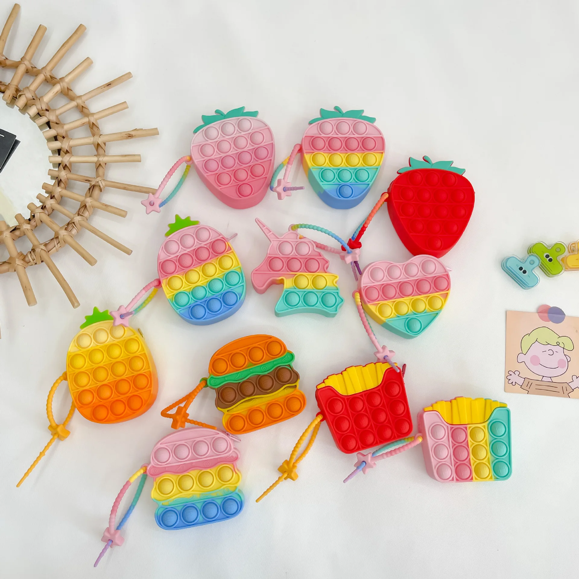 

Amazon Hot Selling Fashion Cute Girls Kids Fidget Toy Popping Bag Mini Push Bubble Cute Kids Silicone Unicorn Pop It Coin Purse, 11 colors