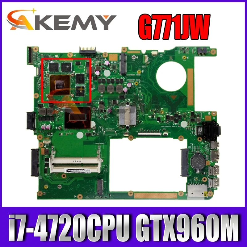 

G771JW HM86 With i7-4720CPU GTX960M/GTX860M Mainboard REV2.0 For ASUS G771 G771JW G771JM Laptop motherboard EDP 100% Tested