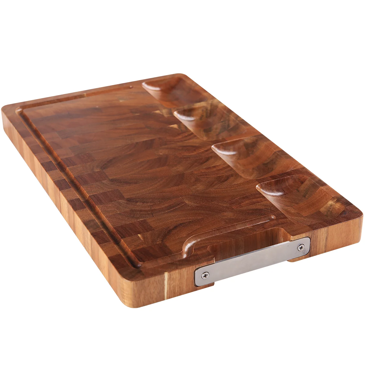 

Wood Acacia Cutting Board Kitchen Large Reversible Chopping Board 4 Compartments Juice Grooves Butcher Block, Wood color