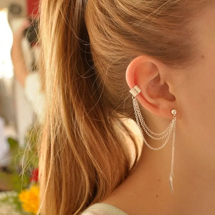 

Women fashion Punk Rock Style long tassel earring leaf Chain dangle earrings