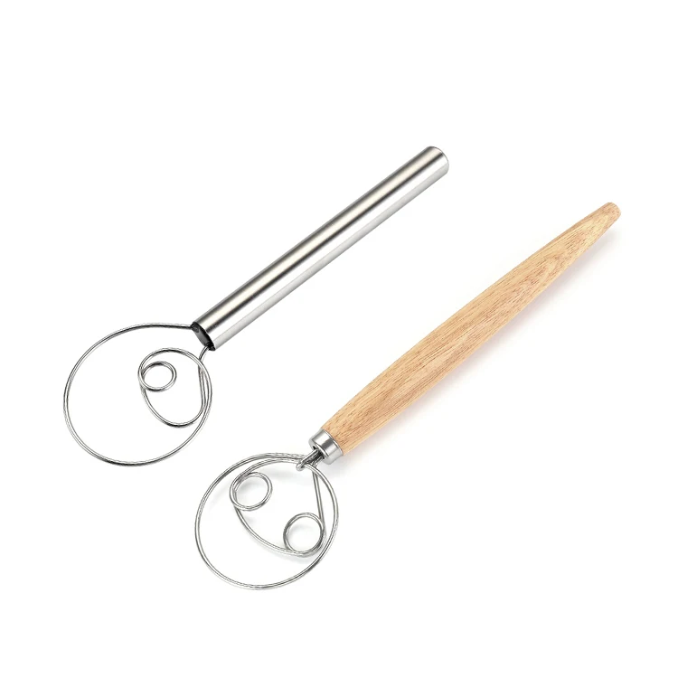 

Hot Selling 304 Stainless Steel Dough Whisk Flour Coil Stirrer Beater Stick Kitchen Baking Tools