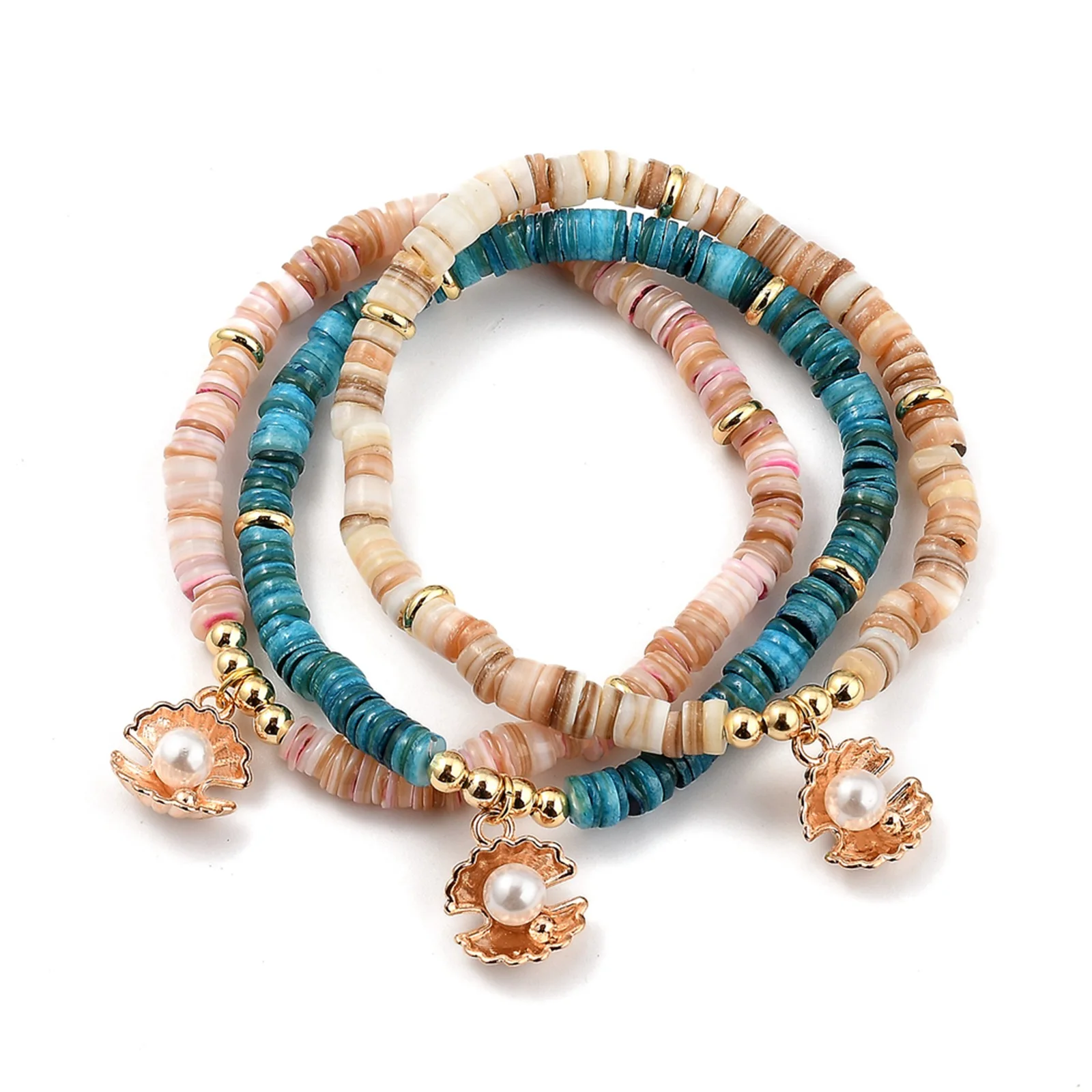 

PandaHall Natural Shell Heishi Beads Stretch Charm Bracelets Sets