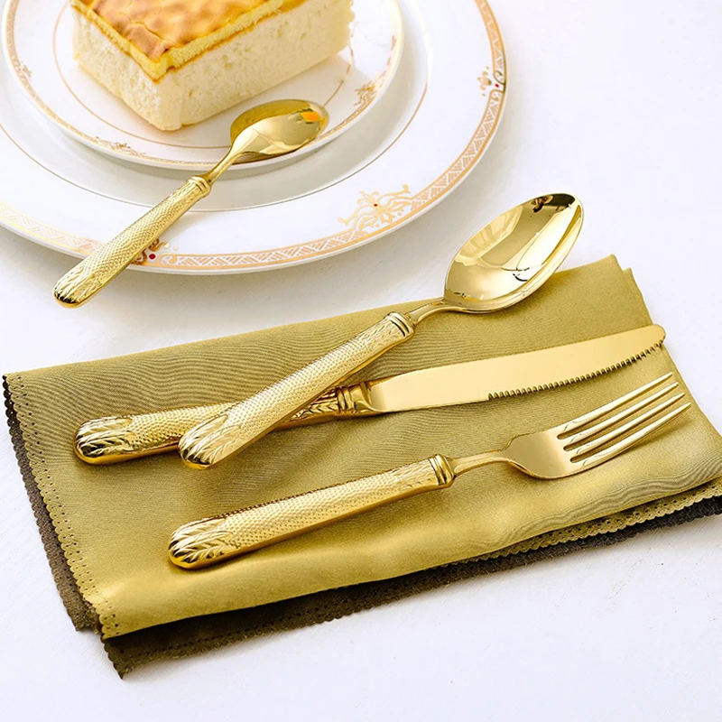 

Top Grade Royal Stainless Steel Dinner Set Luxury Gold Cutlery Flatware Set Spoon and Fork Set Stainless