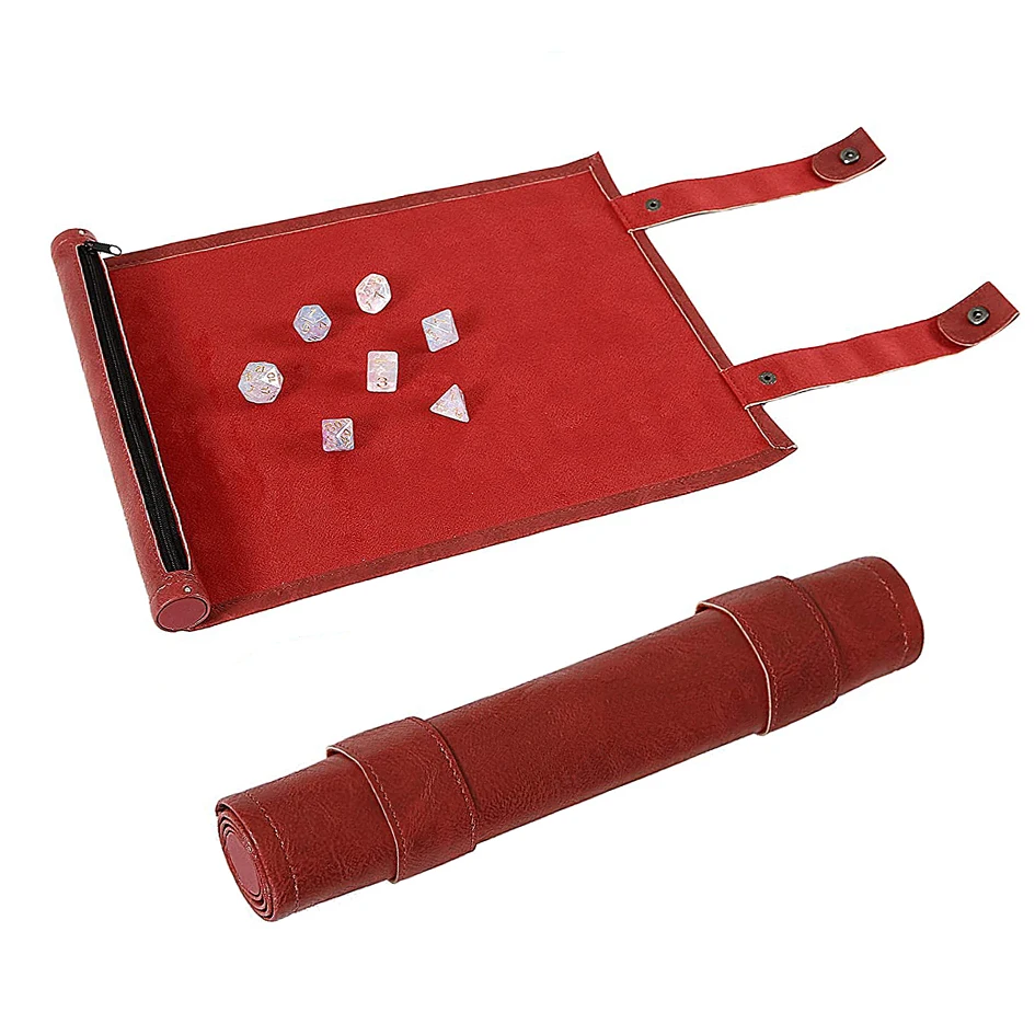 

PU Leather Custom Dice Scroll of Rolling Dice Board Game Mat Set With Dice Bag, Black,brown,red or others