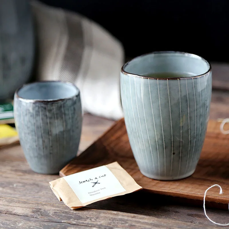 

Retro Striped Japanese Ceramic Coffee Mug Latte Cup Office Water Cup