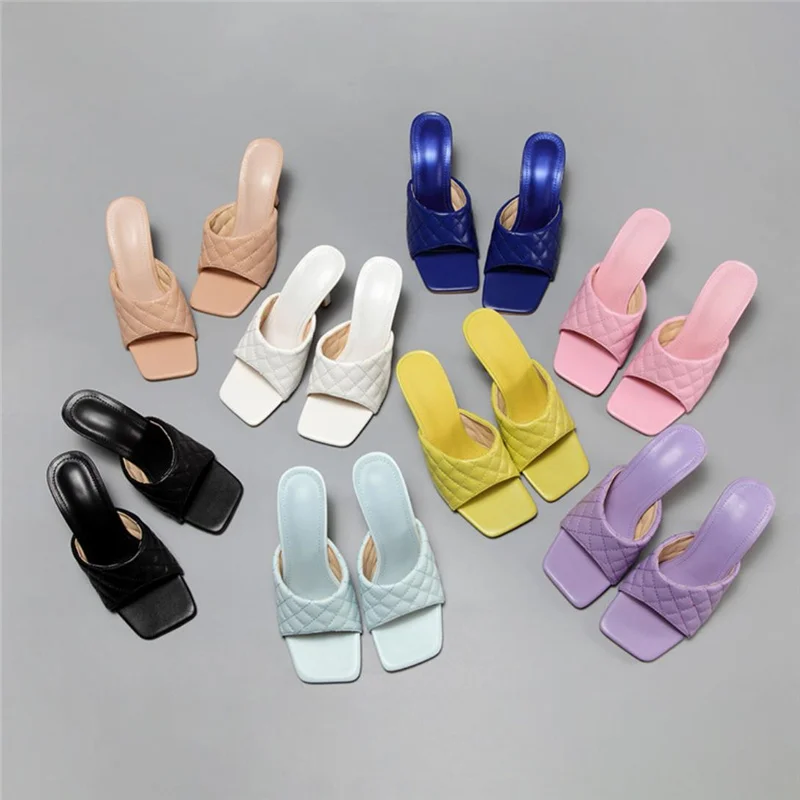 

Women's shoes candy color fashion high-heeled shoes plaid grain spring and summer sandal spot wholesale 8 colors, White, yellow, black, purple, pink, light blue, dark blue, nude