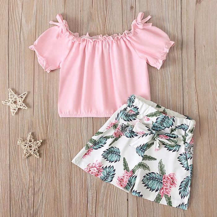 

New summer kids girls clothes set girls print skirt suit wholesale