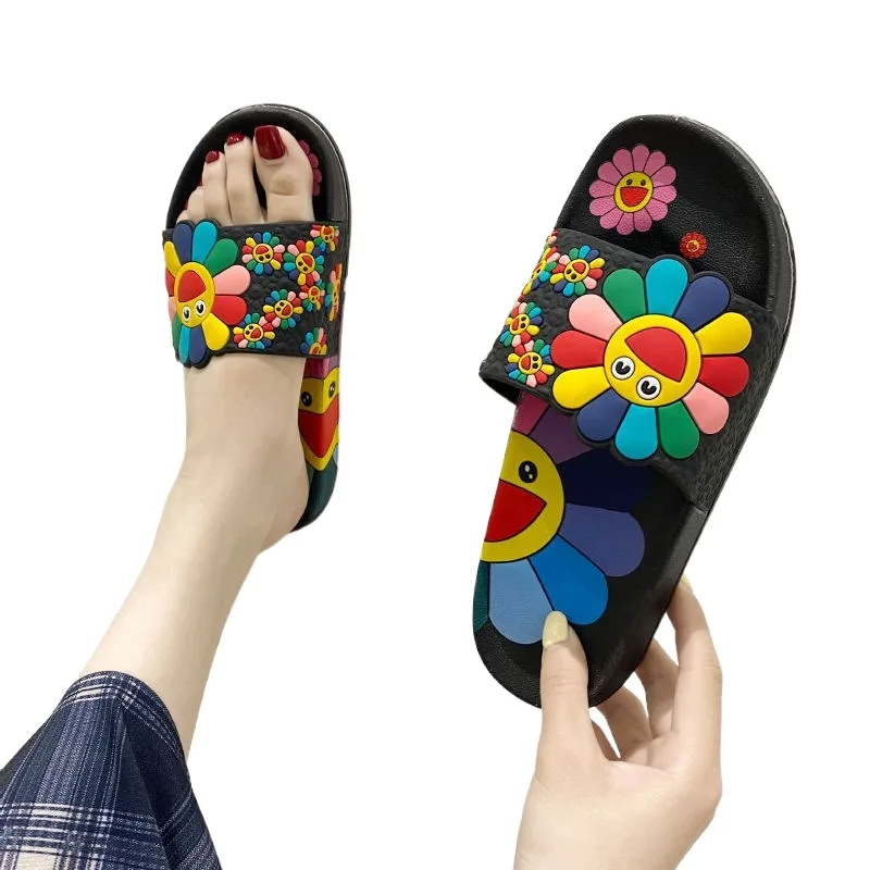 

free shipping Summer new slippers women outdoor wear cute Sun Flower Home outdoor Slide Sandal women beach slippers women, Picture