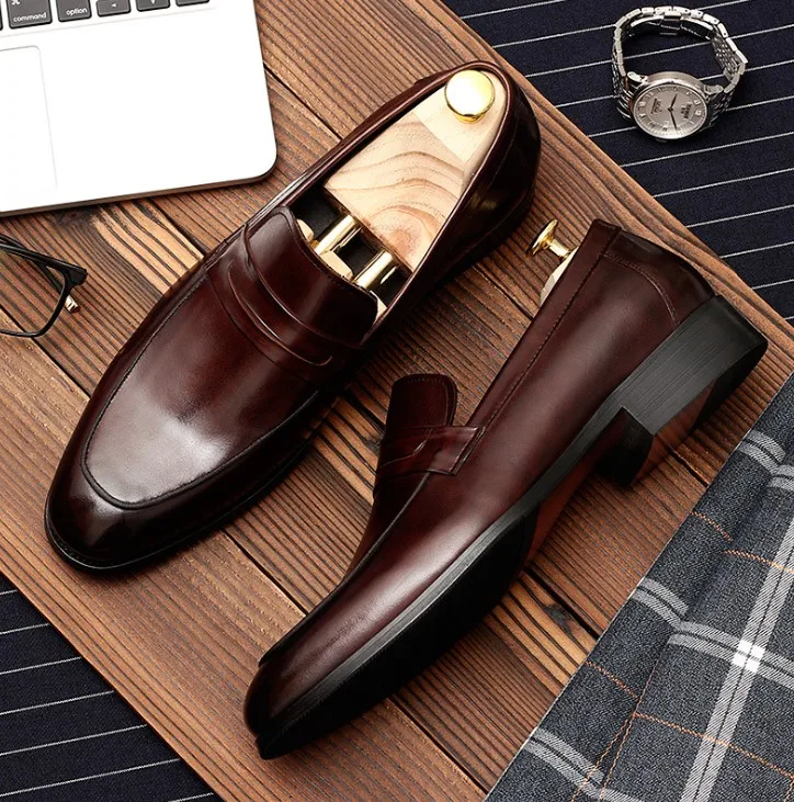 

Fashion men's wedding shoes hot style genuine leather business dress man shoes, Black, wine red