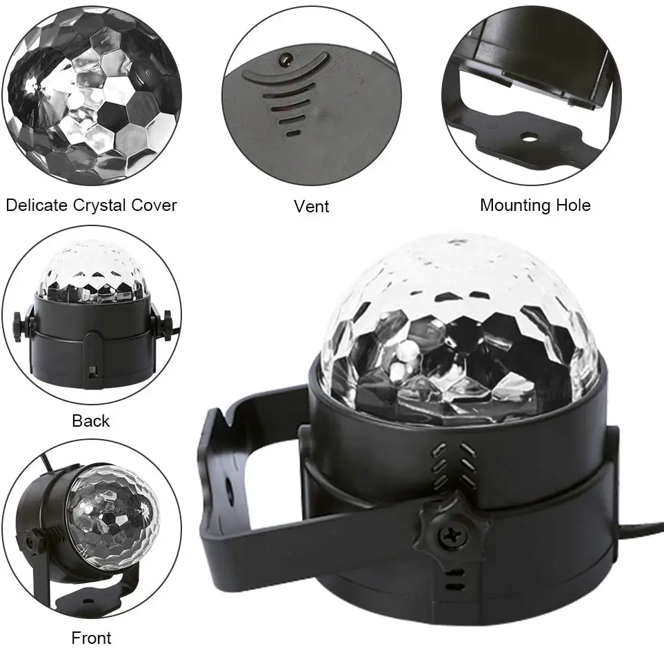 Black Light 6W UV Disco Ball LED black Party Lights Sound Activated with Remote Control, 7 Modes Stage Par Light