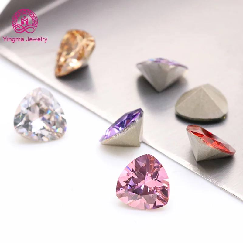 

Wuzhou YINGMA factory direct price CZ Gemstones trillion cut plating silver bottom cz stones loose cubic zirconia