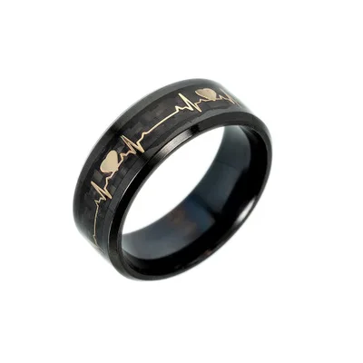 

Hot Sale Stainless Steel Jewelry Ring Wide Heartbeat ECG Design Couple Rings, White,black