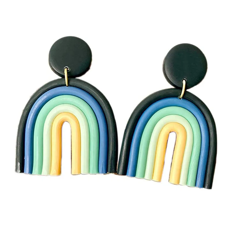 

Rainbow Ceramic Clay Pendant Earrings Temperament Fashion U-shaped Earrings for Women
