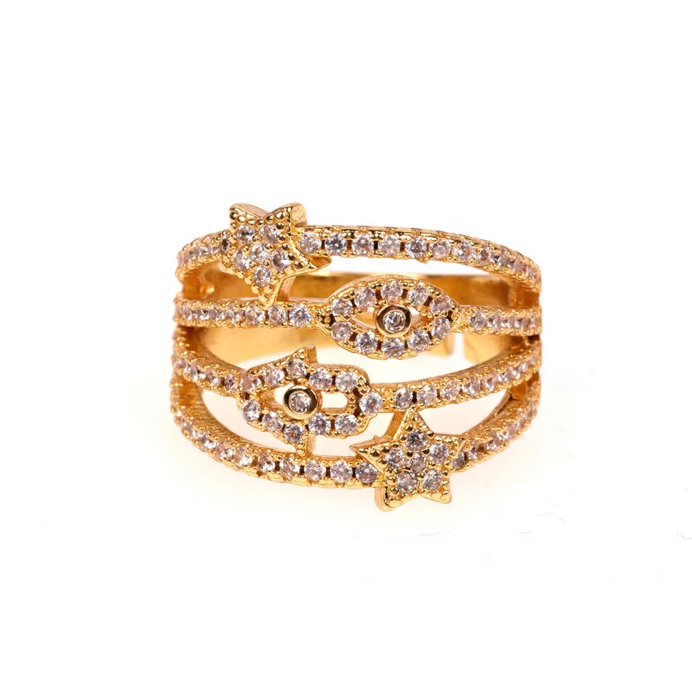 

INS hot sale wholesale open adjustable gold plated zircon star and eye shape wedding rings