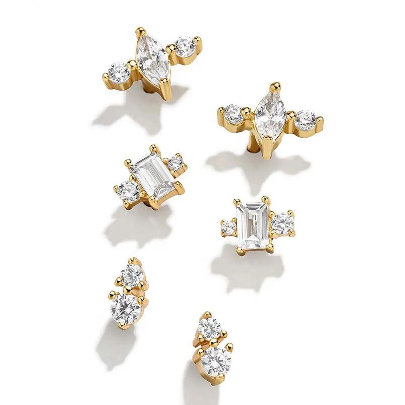 

Gemnel new simple design jewelry minimal 925 sterling silver gold vermeil mini zircon stud earring set