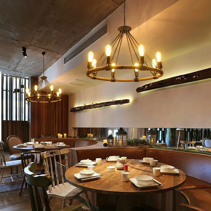 lampara francesa de techo para restaurante iluminacion rustica barra de techo lamparas colgantes de hierro accesorios de iluminacion cuerda de