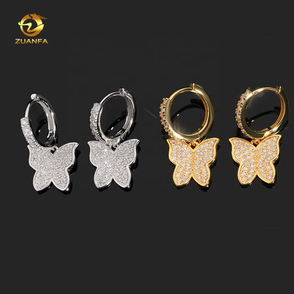 New Arrival Fashion Butterfly Charm Drop Earring VVS Moissanite Diamond 925 Silver Hoop Earrings