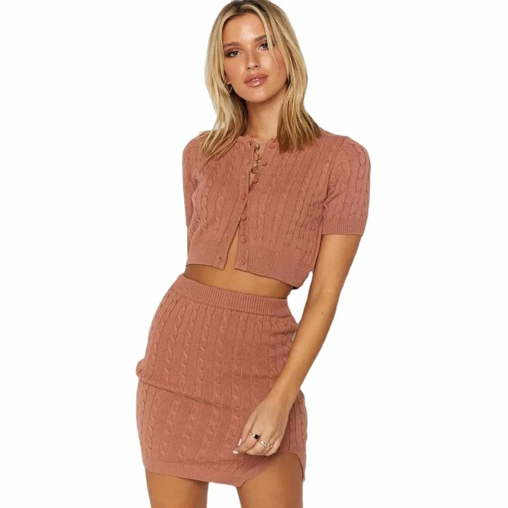 

Summer Ins Sexy Navel Two-piece Skirt Suit Women Sweater Sets
