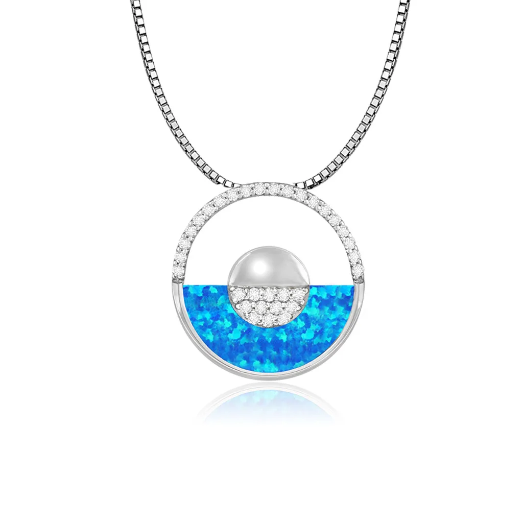 

Hawaiian blue style semicircle necklace circular pendant sweater chain