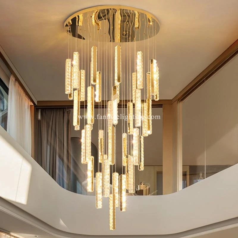 

Luxury Crystal Pendant Light Chandelier Modern Gold Chrome Long Hanging Lights for Restaurant Staircase Living Room Lamps