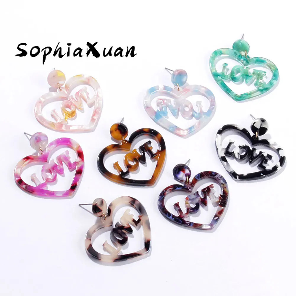 

SophiaXuan New creative simple temperament heart love acetate plate earrings earrings wholesale hawaiian jewelry, Picture shows