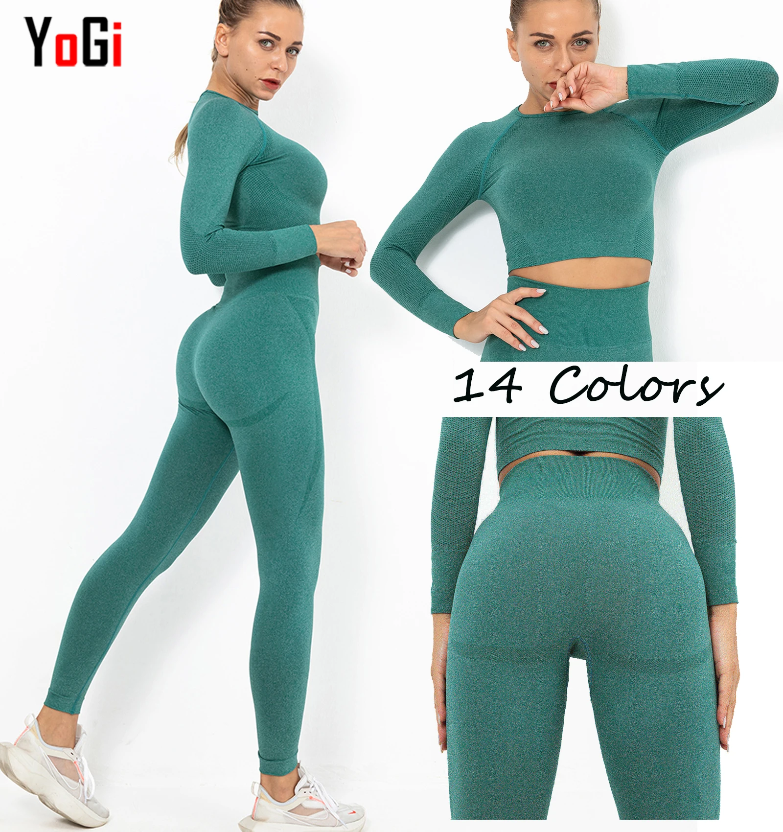 

2021 lady custom two piece seamless plus size long sleeve high wait legging sport clothes fitness active wear yoga set for women