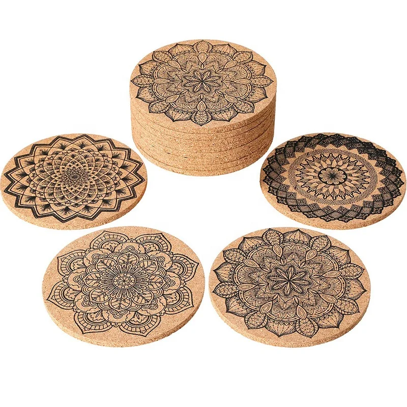 

Wholesale Wooden Round Absorbent Cork Coasters Custom Logo Printed MDF Coasters Fancy Cup Mats