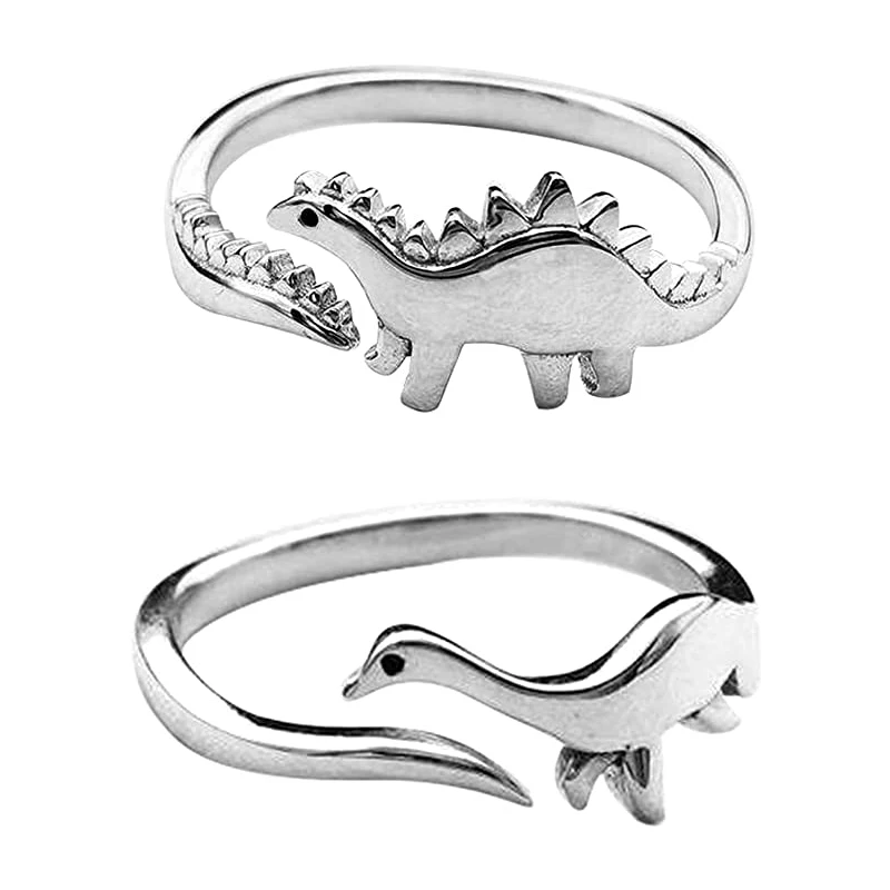 

2021 Hot Selling Cute Tyrannosaurus and Triceratops Adjustable Rings Couple Dinosaur Rings for Women Teen Girls, Silver