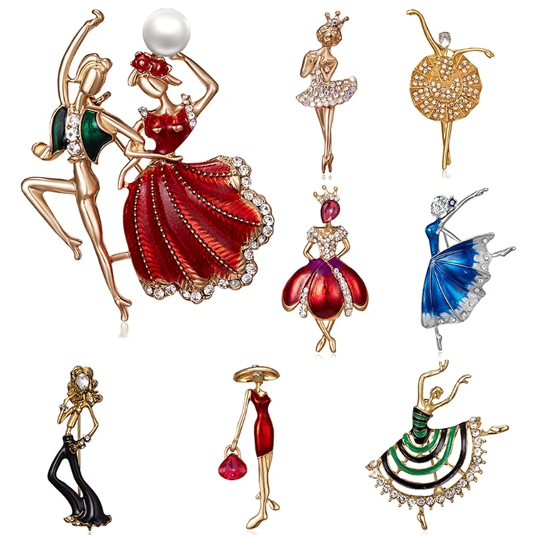 

Vivid Cute Coat Accessories Enamel Ballerina Dancer Girl Boy Brooches Pins Jewelry For women, As picture