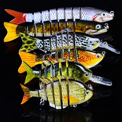 

6Pcs Hard Fishing Lure Multi Jointed 3D Eyes Swimbait Segment Lure Crankbait With 2 Hook Fishing Baits Set, 6 colors