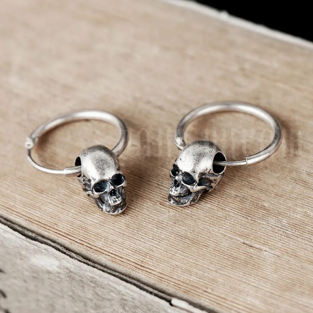 

Real 925 Sterling Silver Studs Retro Silver Skull Hook Shape Earrings Studs Gothic Vintage Jewelry for Men and Women