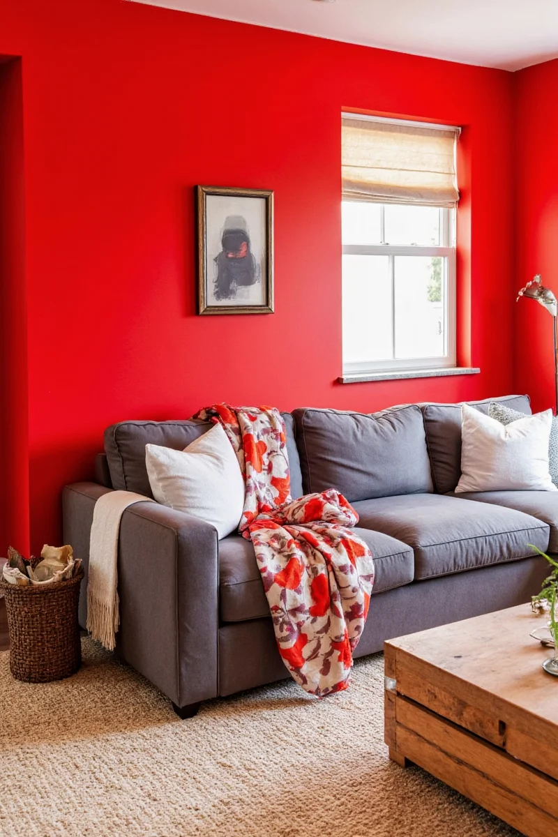 Red walls decorated for Christmas