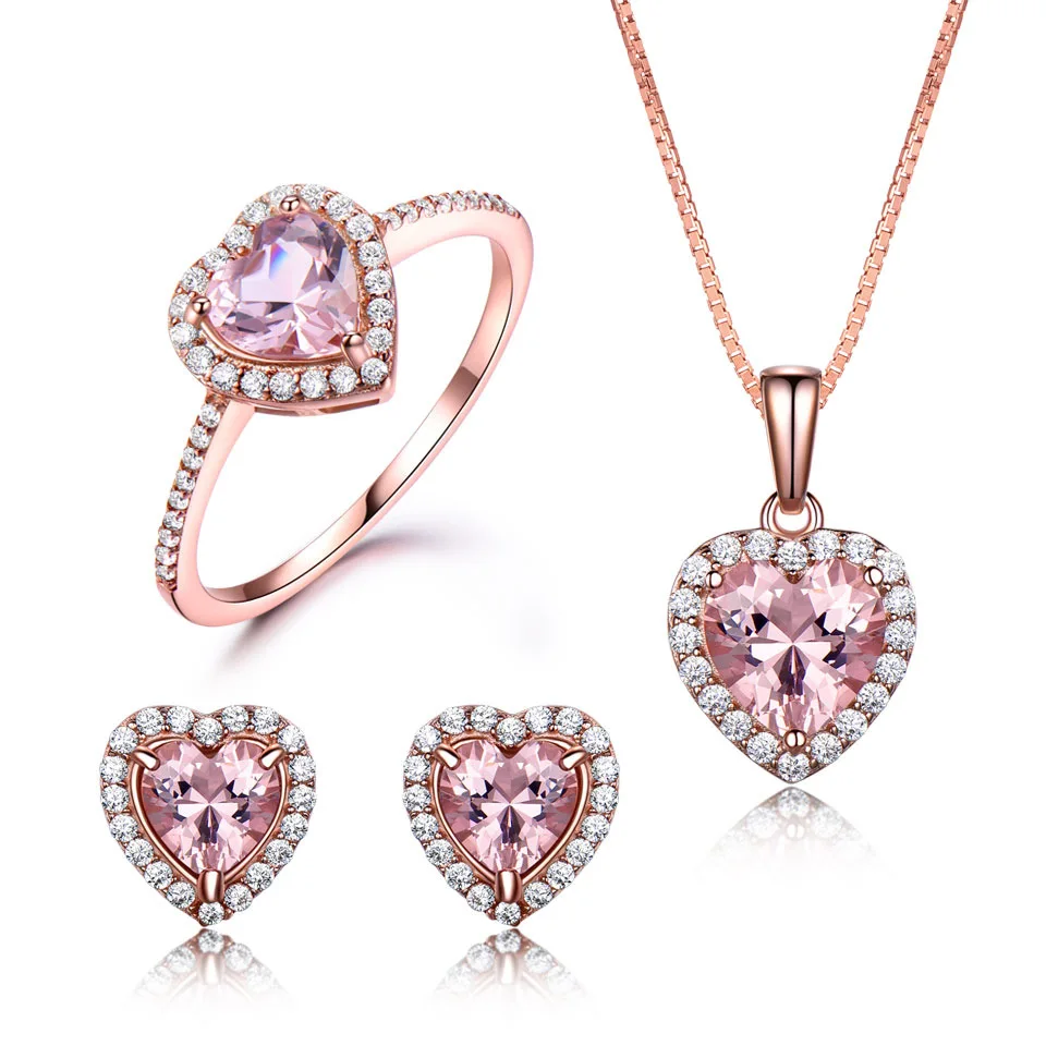 

Fashion jewellery 925 sterling silver wedding heart AAA pink zircon rose gold women jewelry set, 14k gold color