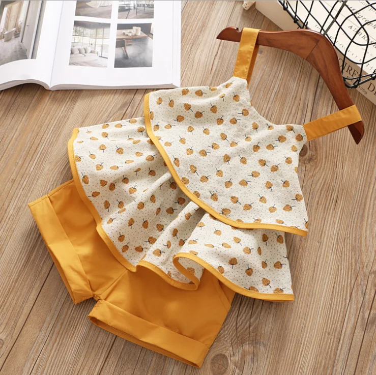 

2021 Children'S Clothing Summer New Girl Fruit Pattern Cool Suspender Skirt And Shorts Girls Two-Piece Suit