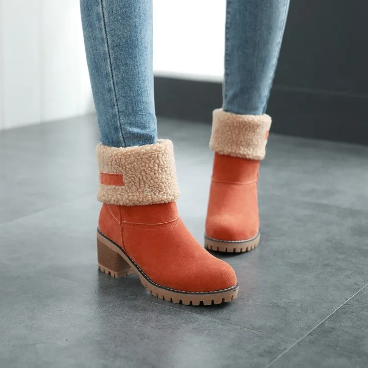

Hot Sell warm boots Chunky Heel Women Ankle Boots Ladies Winter Classic Style Casual Boot Footwear, As shown