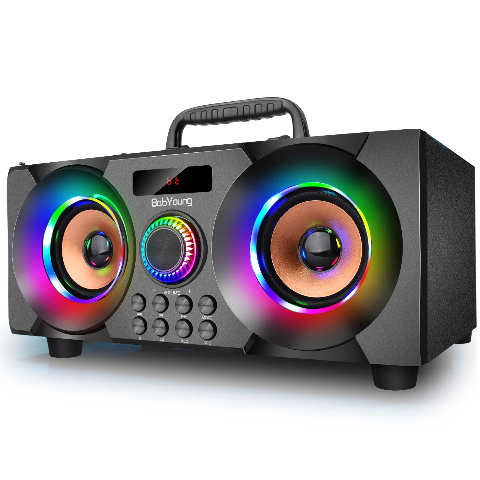 

60W Portable Boombox Bluetooths Speaker with Subwoofer Wireless Outdoor Stereo Bass Party Speakers Support FM Radio LED Lights