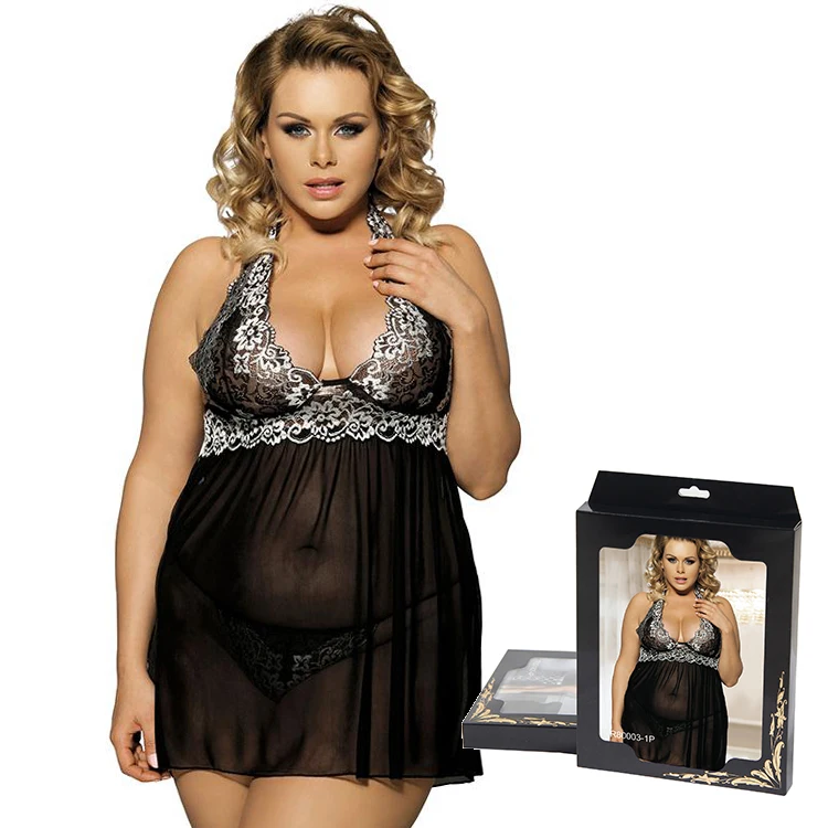 

High-end packing box wholesale new fashion babydoll nightwear sexy fat woman plus size oem private label lingerie