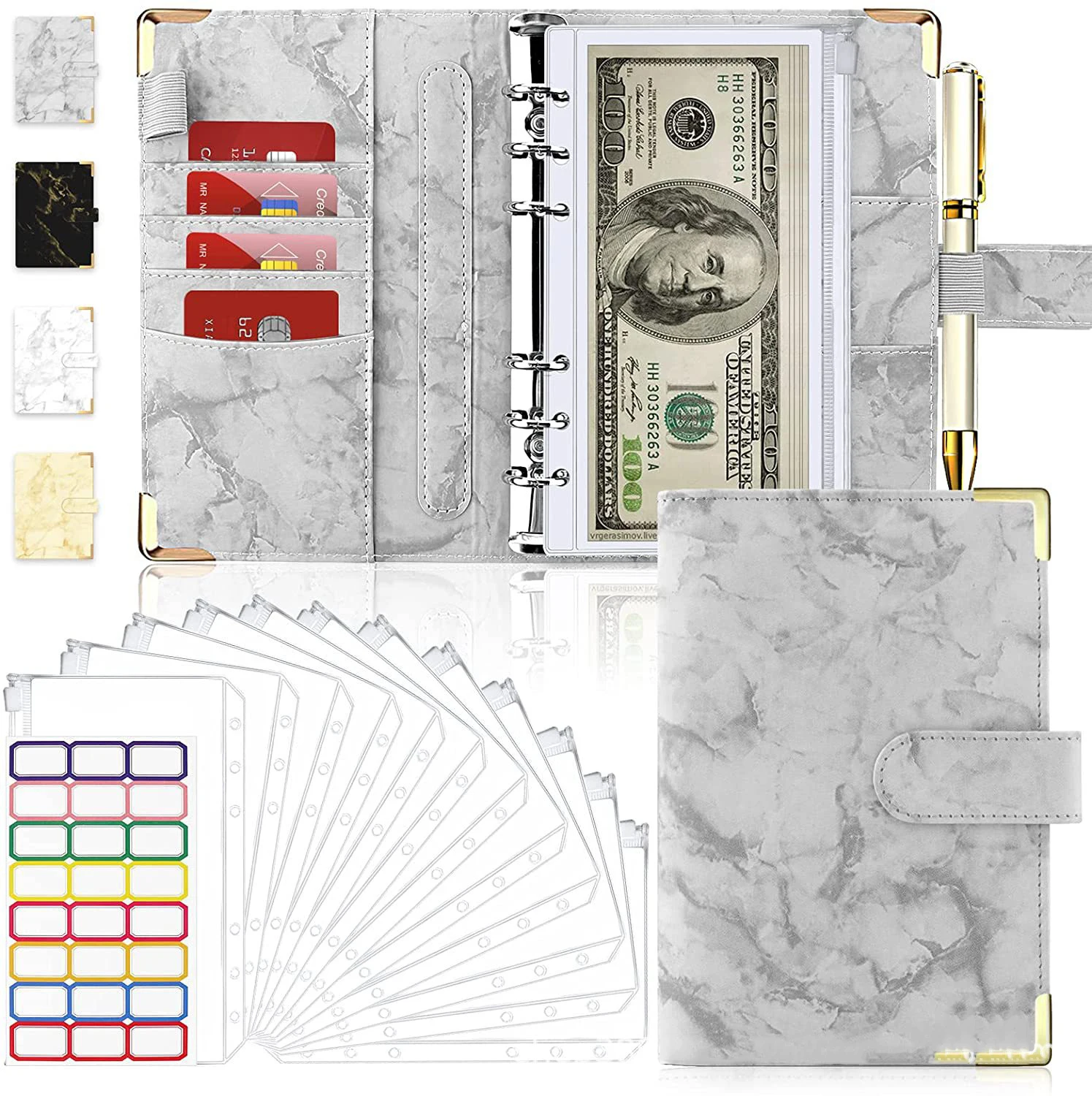 

Wholesale A6 pu leather loose leaf marble budget binder wallet set with cash envelopes budget system binder journal notebook
