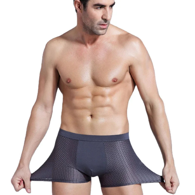 

OEM Custom Logo man sexy underwear Plus Size Wholesale Mesh Men's Breathable Ice Silk Boxers Brief Underwear, 5 colors