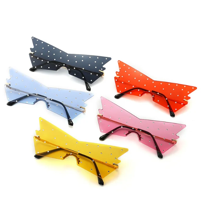 

Fashion Oversize Rimless Rhinestone Women Designer Sunglasses Authentic 2021, 5 colors