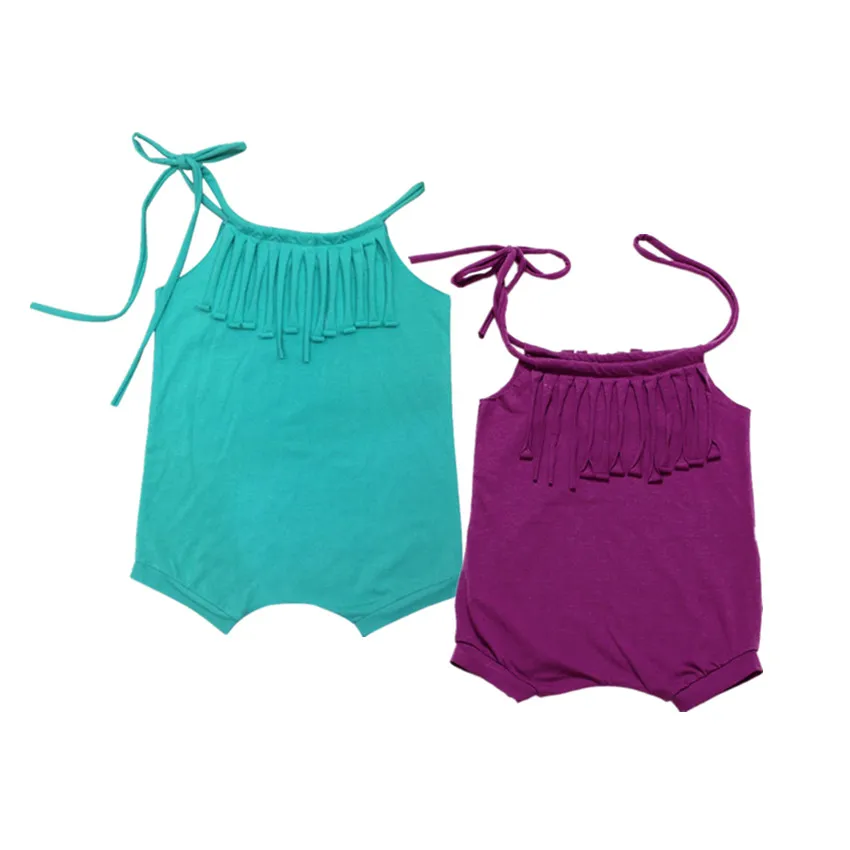 

Girls Summer Short Sleeve Jumpsuit Girl Boho Tassels Romper Newborn Bodsuit Baby Girl Clothes Solid Purple 2022 New