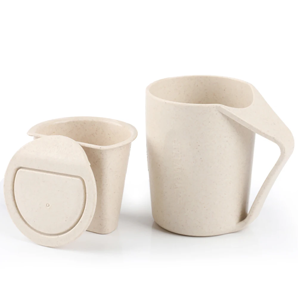 Eco friendly wheat straw plastic reusable water mug biodegradable drinking milk coffee cup with lid unbreakable mug for travel