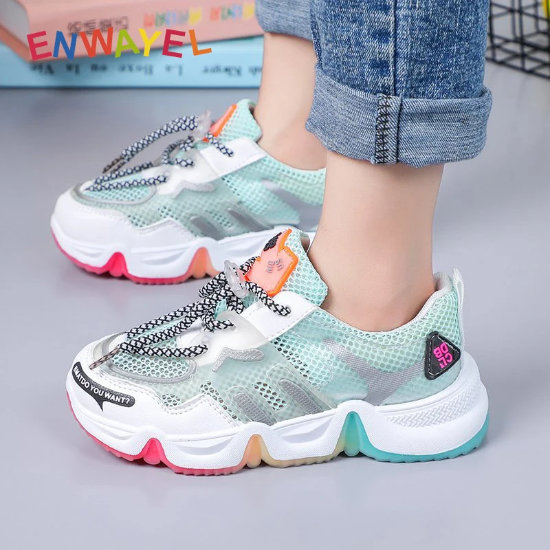 

ENWAYEL children sneakers kids shoes teenage girls Casual students Mesh soft rainbow Breathable Sport Running Non-slip summer
