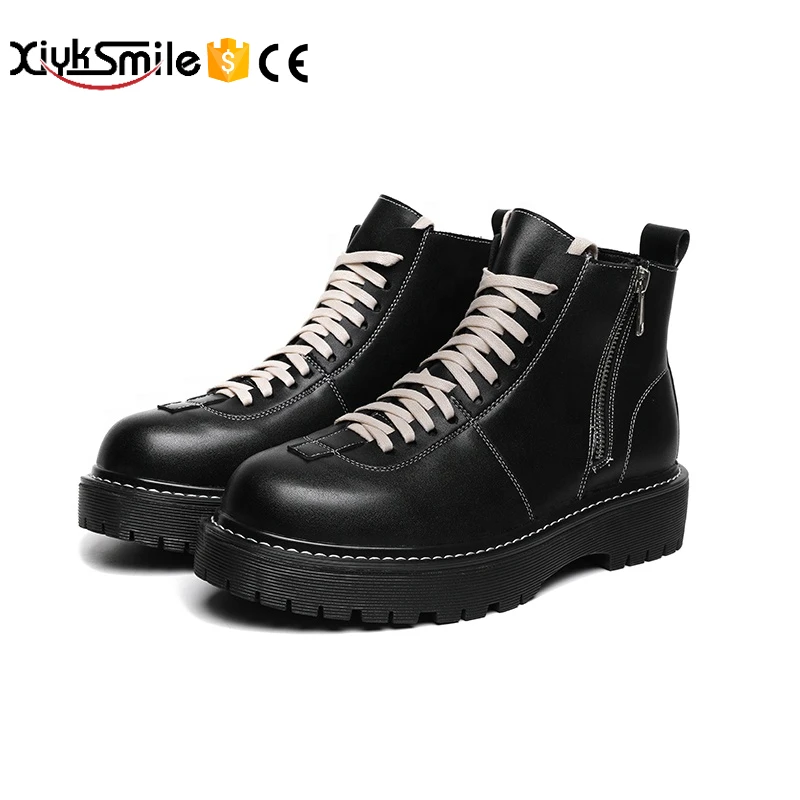 

men's black Martin boots version thick bottom zipper mid-top tooling shoes men motorcycle boot